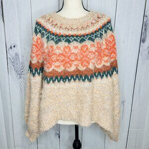 Free People Fuzzy Fair Isle Frost Pullover Sweater Sz L Oversized Bubble Sleeve